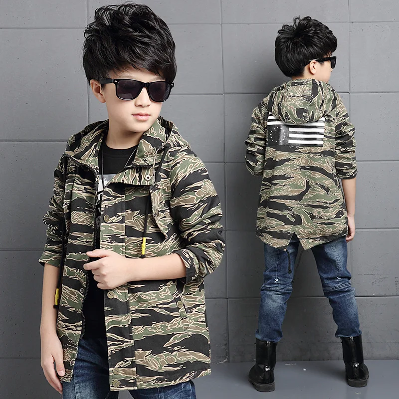 

Larger Children's Polyester Long-sleeved Jacket 4-9 Years Old Kids Outdoor Coat 2018 New Boy's Camouflage Loose Outerwear