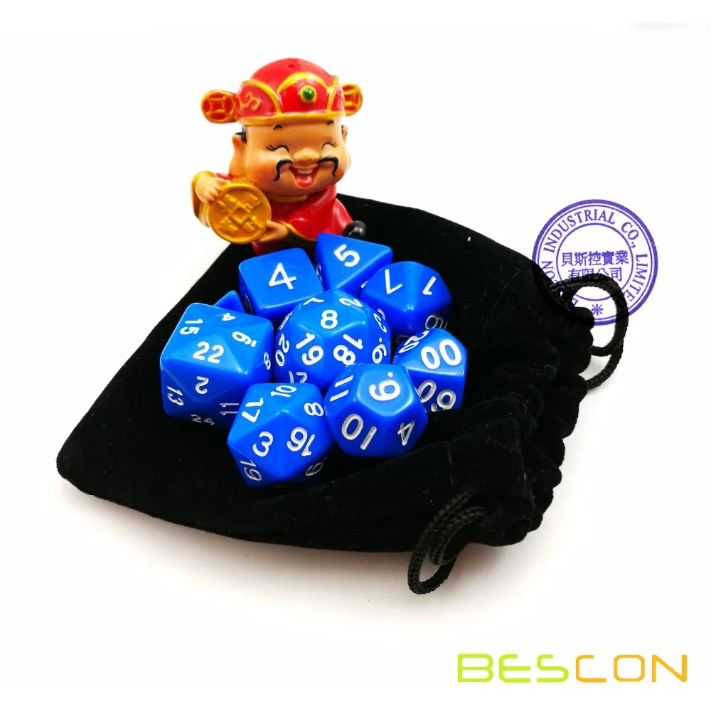 BESCON набор из 9 шт. многогранных кубиков(9 кубиков в наборе)-игральные кости для ролевых игр(игральные кости для ролевых игр) D4-D30 непрозрачные синие