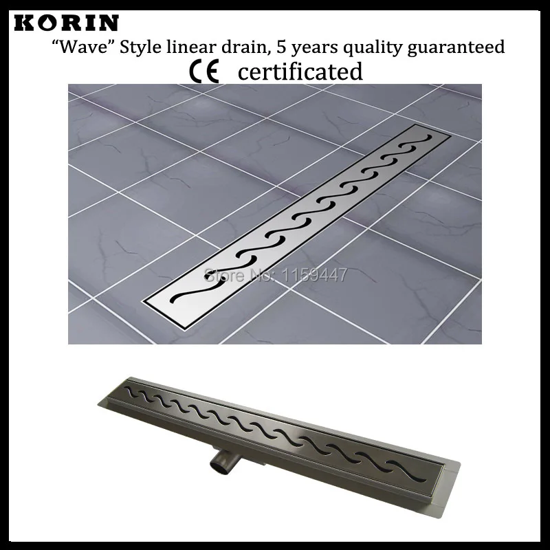1200mm "Wave" Style Stainless Steel 304 Linear Shower Drain, Horizontal