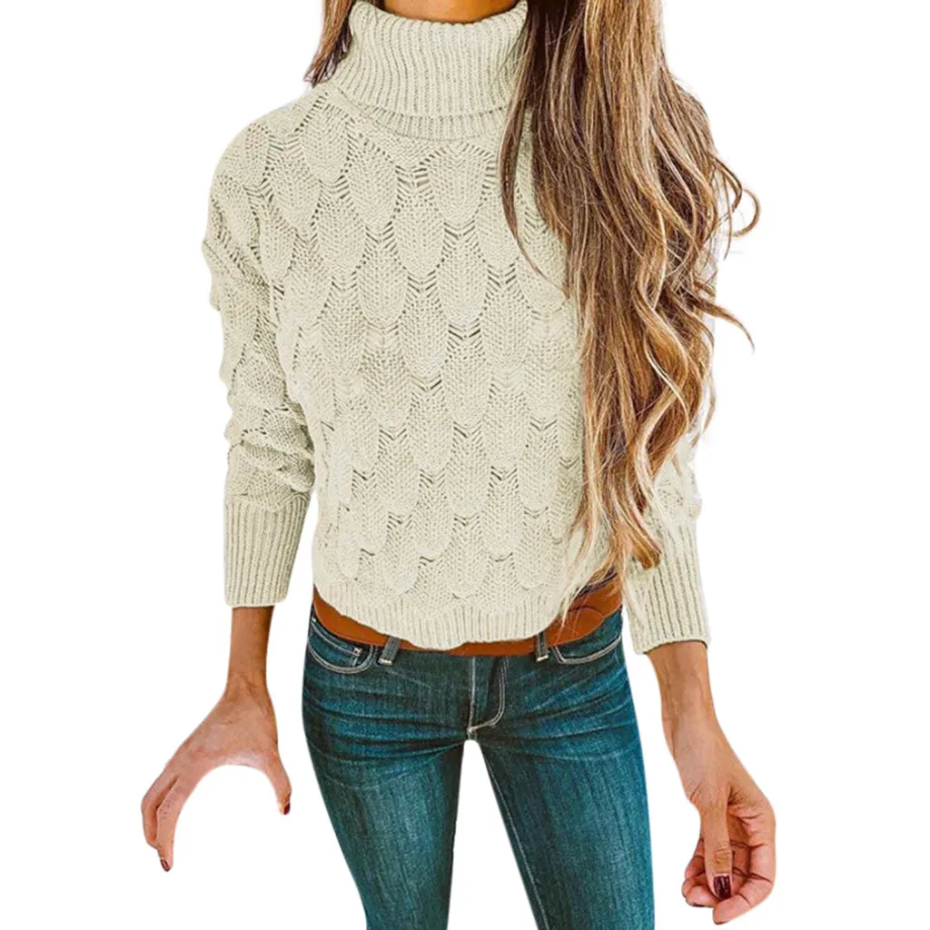 Фото Женский свитер с высоким воротником водолазка длинным рукавом осенний для