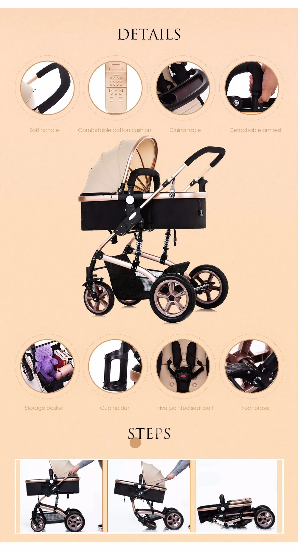 NEW Foldable Pram Baby Stroller With Explosion-Proof Rear Wheel Lightweight Aluminum Alloy Luxury Baby Stroller