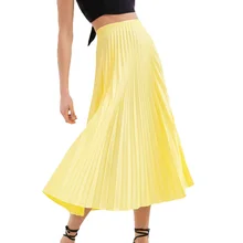 Летние женские юбки, повседневная желтая длинная юбка с высокой талией, свободная плиссированная юбка