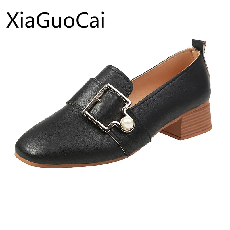 

High Quality 2019 Leather Women Pumps Metal Leisure High Heels Female Pumps Rubber Nurse Slip-on High Heels Shoes