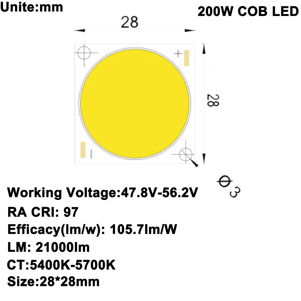  MARSWALLED CRI RA 95+ High Power Density COB LED Daylight White 5600K DC47-52V 4.1A 200W 21000LM fo - 32862781037