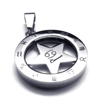 

Vintage 316L Stainless Steel 25MM Round Circle Star Zodiac Cancer Pendant necklace Jewelry with bead chains