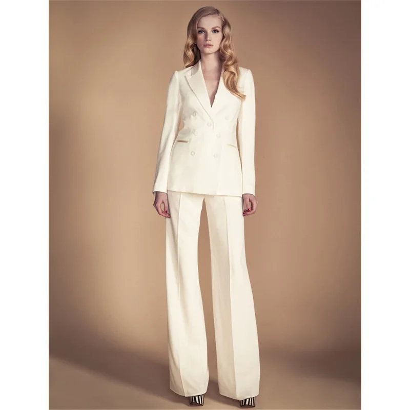 

New Ivory Womens Business Suits 2 Two Piece Set Formal Wear Work Suits Female Business Suit Lady Trouser Suit Custom