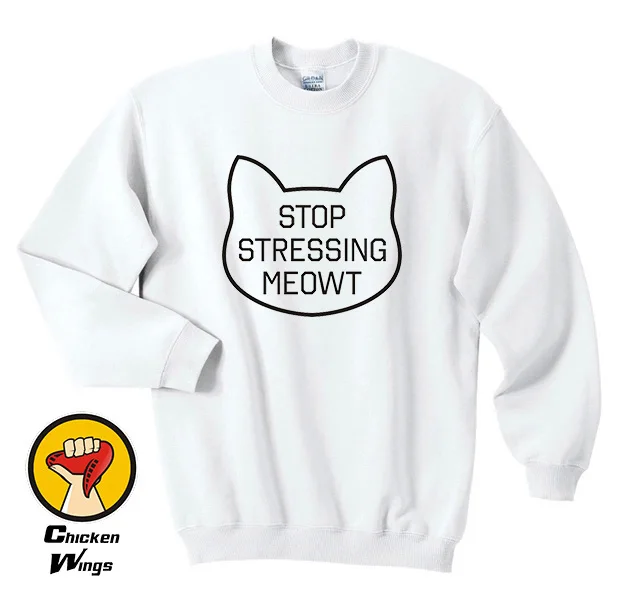 Остановить подчеркнув Meowt Neko Kawaii милая кошечка белый Костюмы tumblr Crewneck Толстовка Унисекс более Цвета XS-2XL