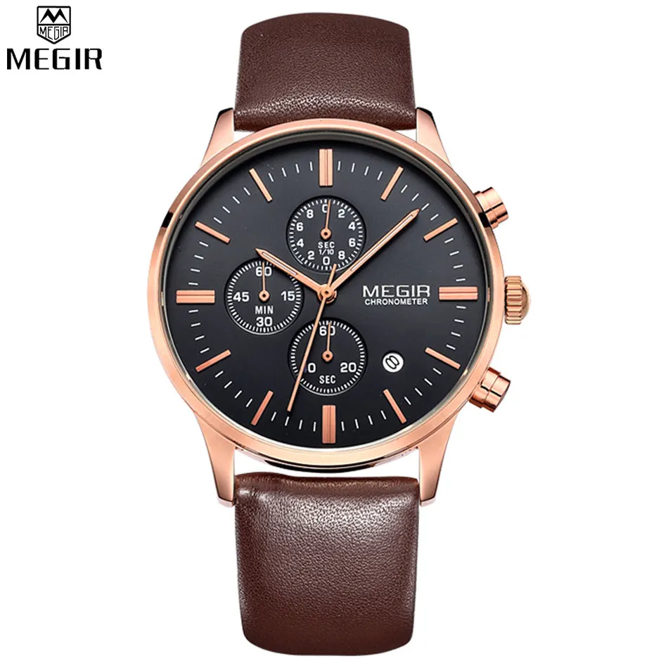

MEGIR Men Watches Top Brand Luxury Casual Fashion Watches Waterproof Chronograph Multifunctions Leather Strap Business Clock