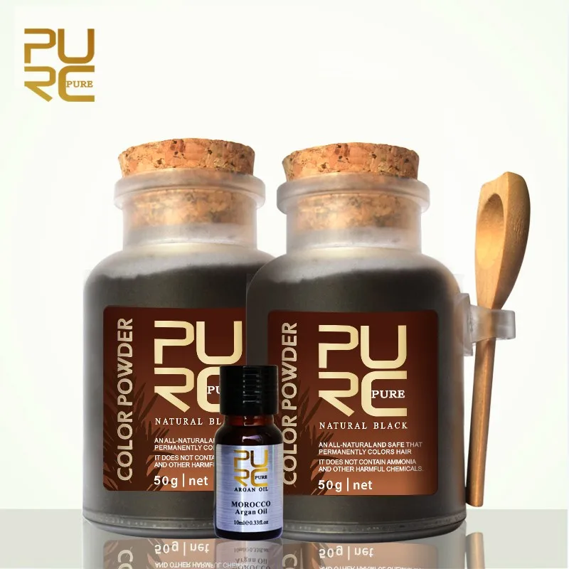 2 bottles natural black hair powder with argan oil