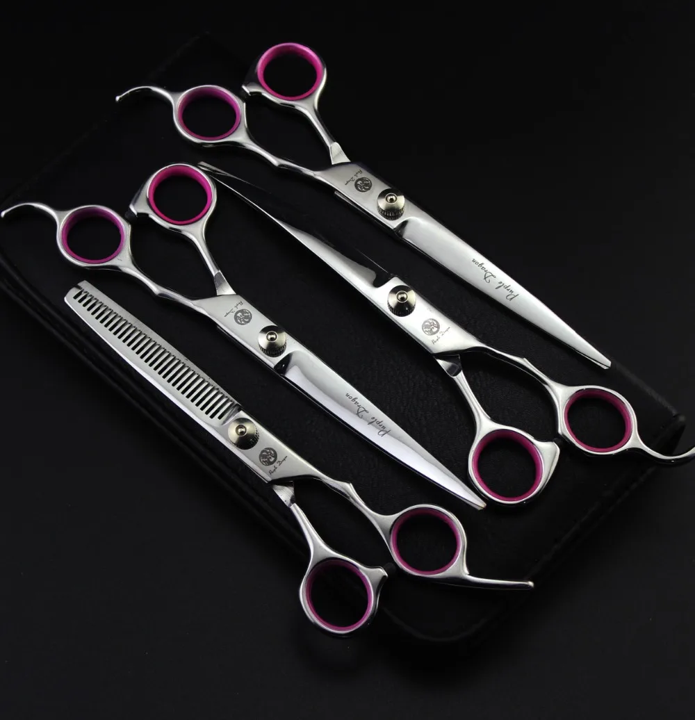 4 PCS Pet Dog Cat Hair Thinning curved straight Scissors ...