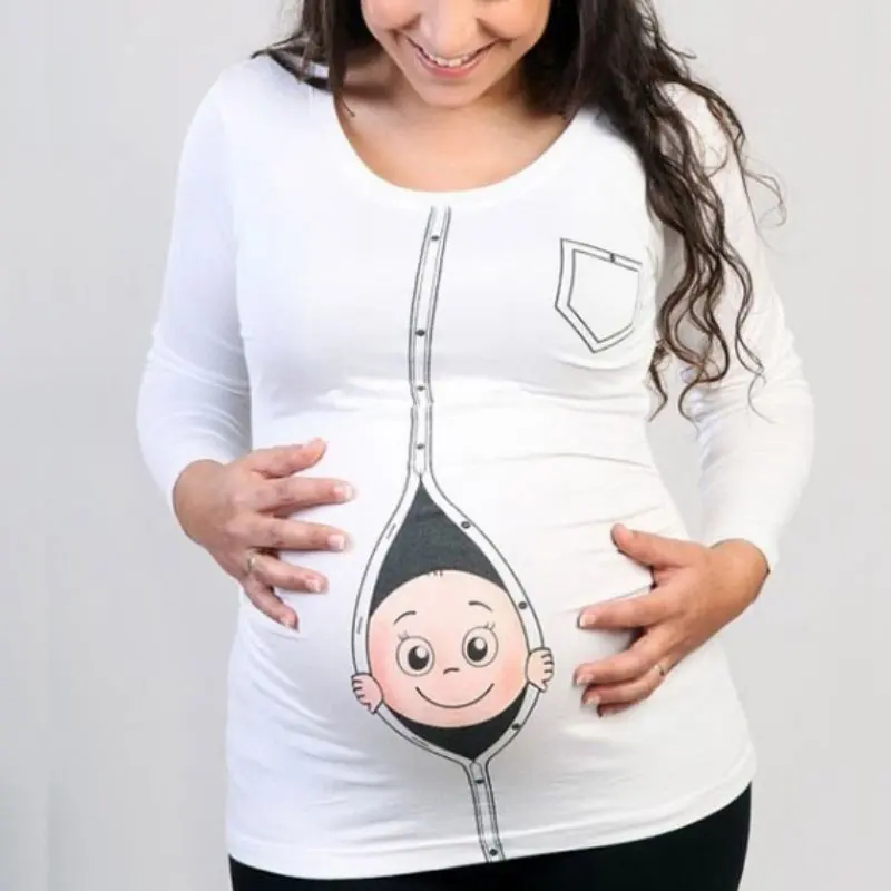 Cute Pregnant Maternity T Shirts Casual Pregnancy Maternity Clothes with Baby Peeking Out Funny Shirts