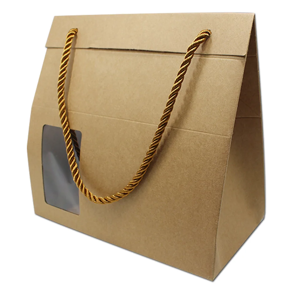 20 шт./лот, черный/белый/крафт-бумага для упаковки конфет, фруктов, коробка с ручкой, Подарочная посылка, бумажная доска, коробки с окном - Цвет: Brown     18x10x10cm
