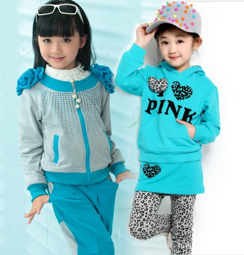 

Free Shipping 2017 New Fashion Children's clothes sets Girl's Sports Flower suit jacket Sweater+ Pants kids clothing set
