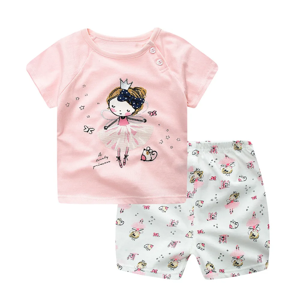 

New Spring summer Children girl Clothing Sets Cartoon Boys Sports Pink Suit Baby girls Boys Short sleeves+Pants 2pcs Kid Clothes