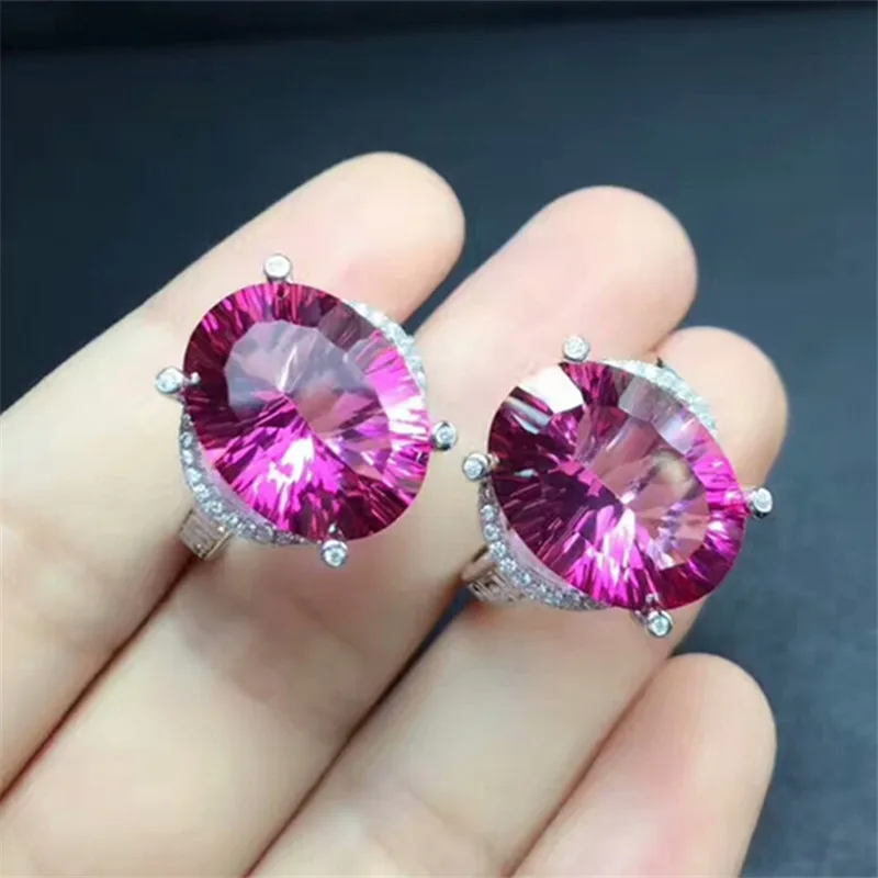 

hot sale pink topaz adjustable ring 925 silver hand jewelry MEDBOO brand new trendy rose red natural gemstone fine jewelry lady