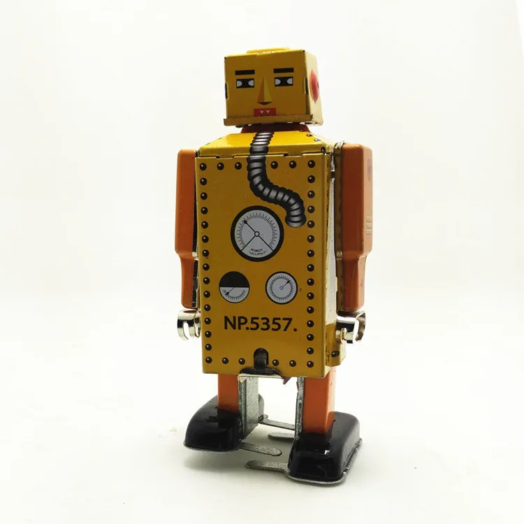 [Темила] коллекция для взрослых Ретро заводная игрушка металлическая Оловянная желтая робот Механическая игрушка заводная игрушка фигурки модель детского подарка
