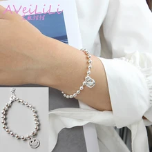 Женские браслеты из стерлингового серебра 925 пробы, ювелирные изделия, Круглый Кулон со смайликом, 4 мм, 5 мм, цепочка с бусинами, очаровательный браслет, покрытый серебром