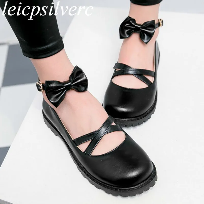 

Women Pumps Shoes Round Toe Wedges Platform Pu Butterfly-knot Buckle 2019 Sexy New Fashion Spring Autumn Casual Shoes Red Black