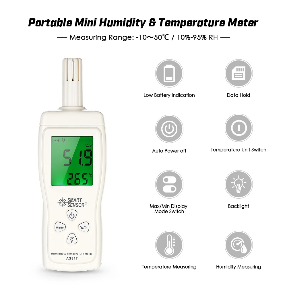 Умный датчик влажности и температуры портативный измеритель температуры и влажности термометр гигрометр макс мин значение ЖК-дисплей