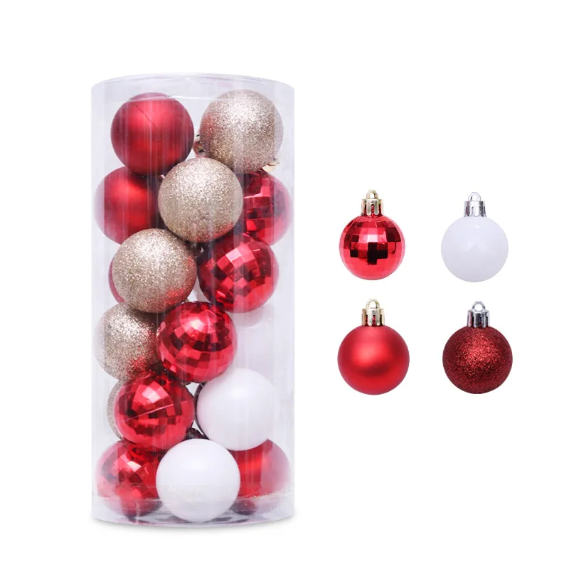24pcs 4cm Red Green White Christmas Balls Tree Decoration Plastic Ball New Year Xmas Ornaments Tree Hanging Ball Ornament