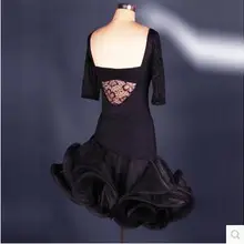 Костюм для латинских танцев, сексуальный кружевной рукав до локтя, топ+ короткая юбка, 2 предмета/костюм для женщин, комплект одежды для конкурса танцов