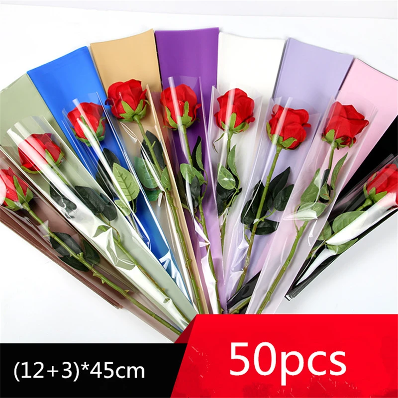 50pcs 45cm Florist Plastic Flower Packaging Bags Single Rose Bags