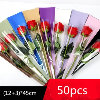 

50pcs 45cm Florist Plastic Flower Packaging Bags Single Rose Bags Flowers Wrapping Paper Valentine's Day Roses Bag