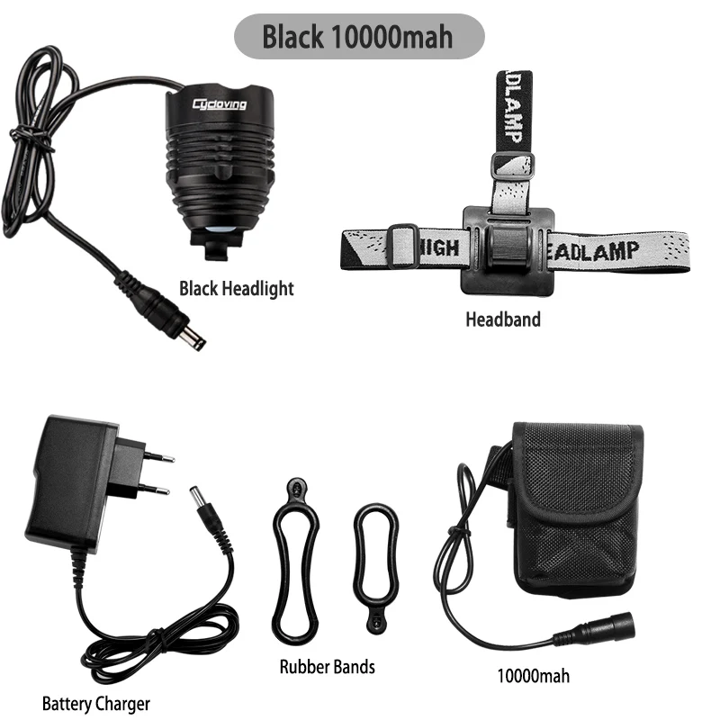 Cycloving Велосипедный свет велосипедные фары светодиодный налобный фонарь 1800 люмен, алюминиевый водонепроницаемый аксессуары для горных велосипедов - Цвет: Black 10000mah