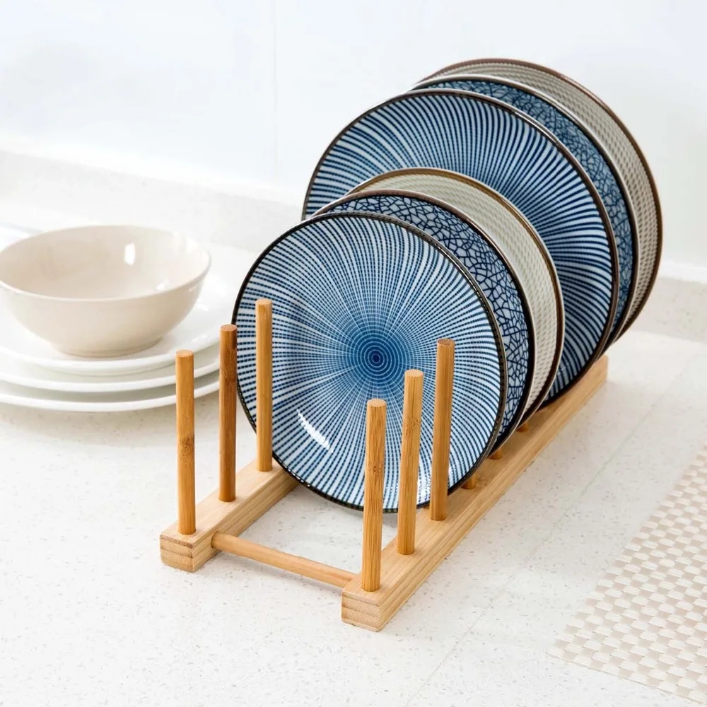 Kitchen Racks Bamboo Dish Lid Holder Kitchen Supplies Storage Rack Drain Cup/Dish/ Plate/ Bowl Holder Storage Organizers