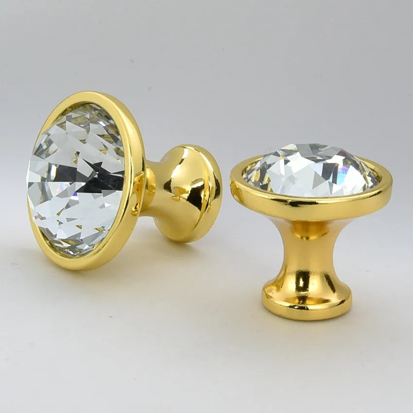 

35mm 30mm modern fashion clear glass crystal drawer shoe cabinet tv cabinet knobs pulls silver gold kitchen cupboard door handle