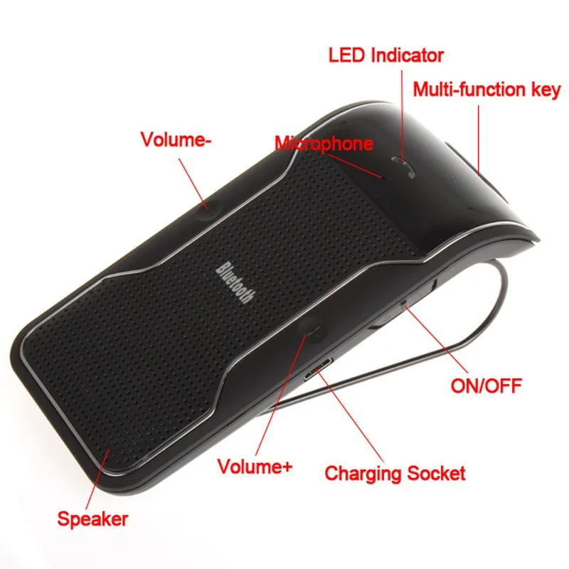 Беспроводной черный Bluetooth гарнитура автомобильный комплект Громкая связь солнцезащитный козырек зажим расстояние 10 м для смартфонов iPhone с автомобильным зарядным устройством