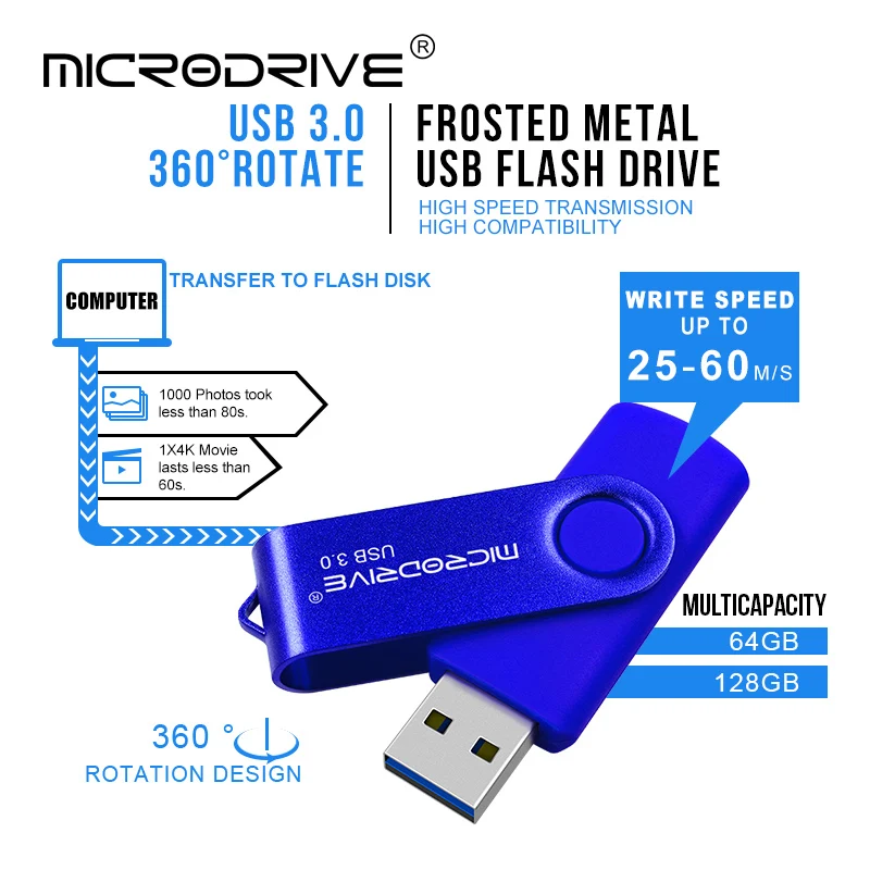 Новая флеш-накопитель usb 3,0 металлическая вращающаяся Флешка memoria usb 16 GB 32 GB cle usb флешка 64 GB 128 GB Флешка 3,0 и бесплатная доставка