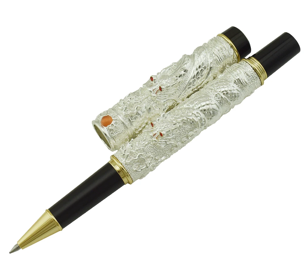 Винтажная Роскошная Шариковая ручка Jinhao серебряная маленькая двойная
