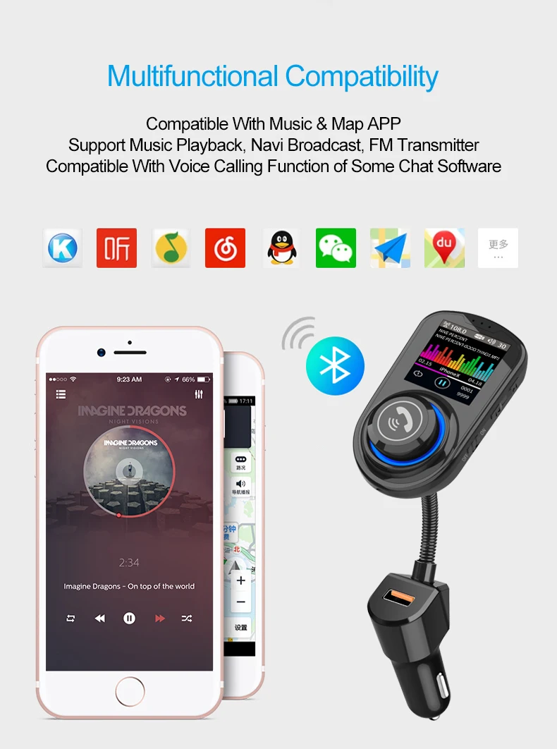 JINSERTA 2021 Car MP3 Music Player Bluetooth 5.0 receiver FM transmitter USB QC3.0 Charger U disk /TF Card lossless Music Player