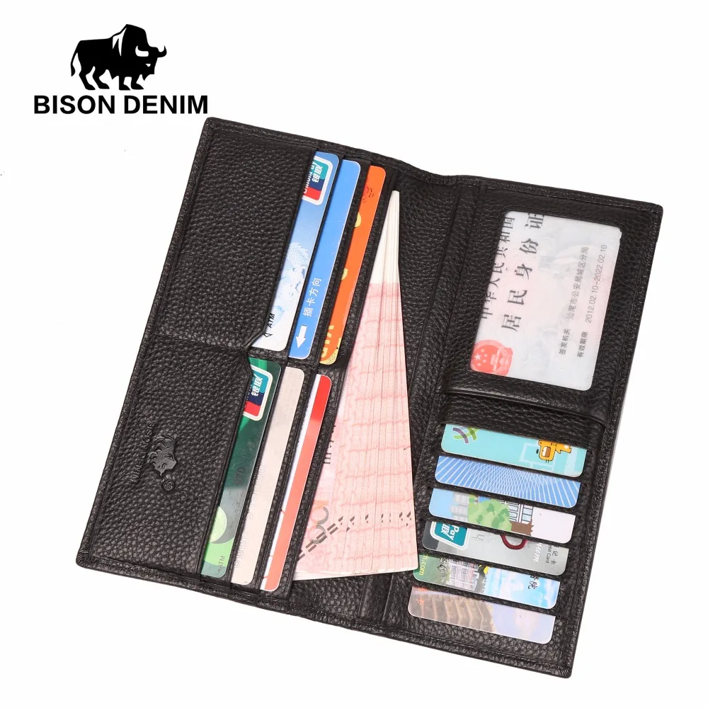 Мужской Длинный кошелек BISON DENIM из натуральной воловьей кожи с отделением для