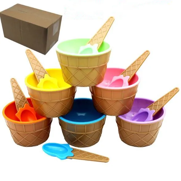 

Kids Tableware Set Packing Baby Ice Cream Shape Bowl Plastic Dessert Bowl Container Set Ice Cream Cup