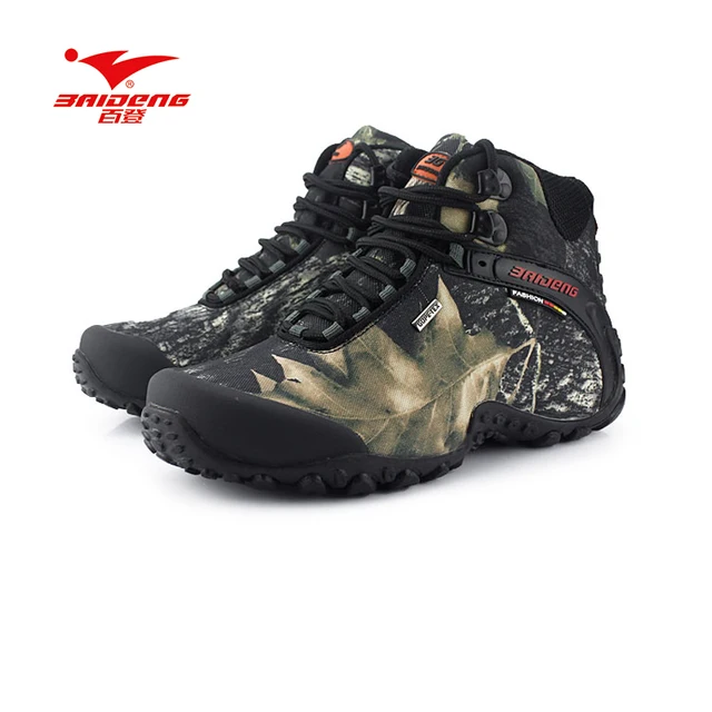 Baideng Hiking Shoes Waterproof canvas outdoor shoes Breathable upper Nonslip rubber sole big size climbing camping hiking shoes