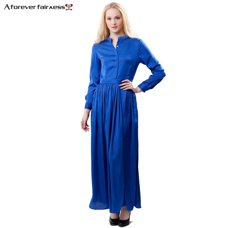 A Forever Spring Women Dress Vintage Long Sleeve Office Maxi Dress