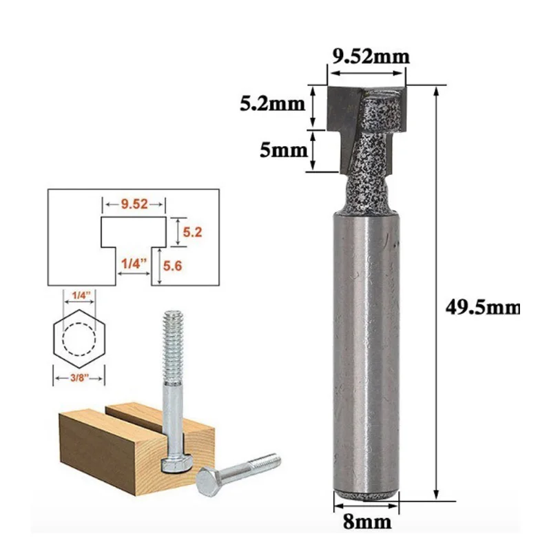 

1Pcs 8mm 1/4" Shank T-Track Slotting & T-Slot Keyhole Cutter Wood Router Bit Steel Handle 8*3/8 Keyhole Cutter For Wood