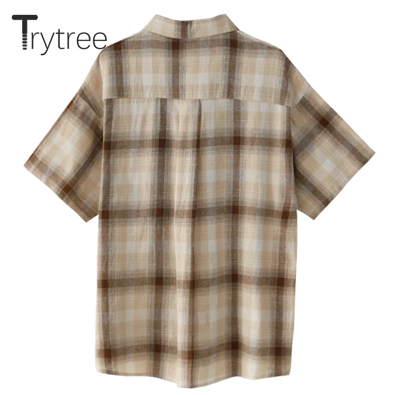 Ttytree 2019 Spring Summer Blouses Casual cotton shirt Women Turn-down Collar Tops Plaid Polyester Shirts Casual Soft Blouse Ttytree 2019 Spring Summer Blouses Casual cotton shirt Women Turn-down Collar Tops Plaid Polyester Shirts Casual Soft Blouse