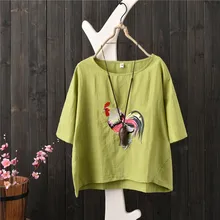 Летняя футболка вентилятор ретро арт диапазон петух вышитая хлопковая Футболка для женщин пуловер куртка футболка Топы camisas mujer