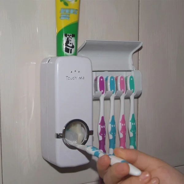 

NHBR White Automatic Toothpaste Dispenser Family Toothbrush Holder set