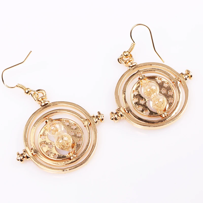 

RJ 20Pcs/Lot Fashion Movie HP Hermione Time Converter Creative Time Turner Golden & Silvery Hour Glass Women Stud Earrings
