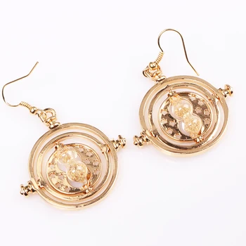 

RJ 20Pcs/Lot Fashion Movie HP Hermione Time Converter Creative Time Turner Golden & Silvery Hour Glass Women Stud Earrings