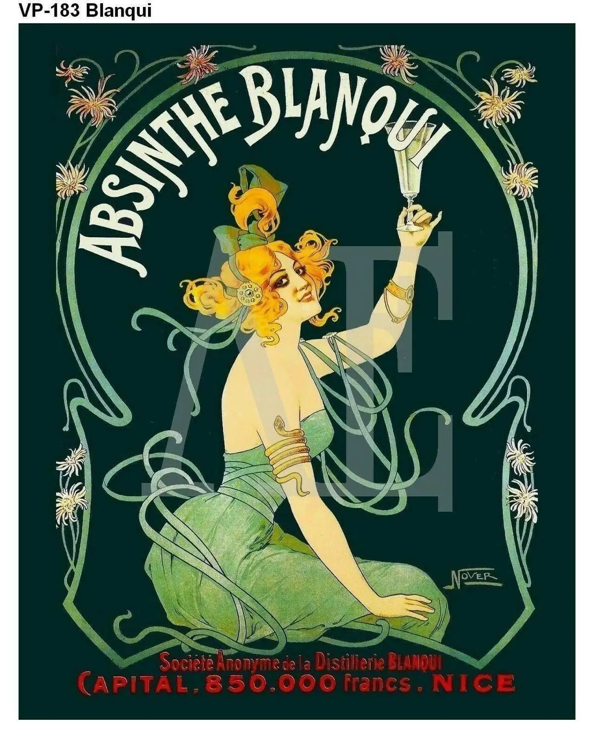 

N2125 Absinthe Blanqui Nouveau Lady Green Dress Wall Sticker Silk Fabric Poster Art Indoor Decor Bright