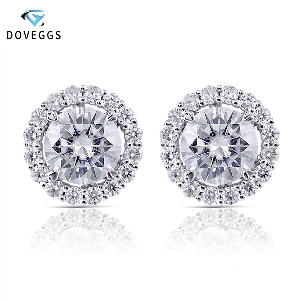 Женские серьги гвоздики DovEggs классические сережки из белого золота 0 6ct 5 мм цвет GH