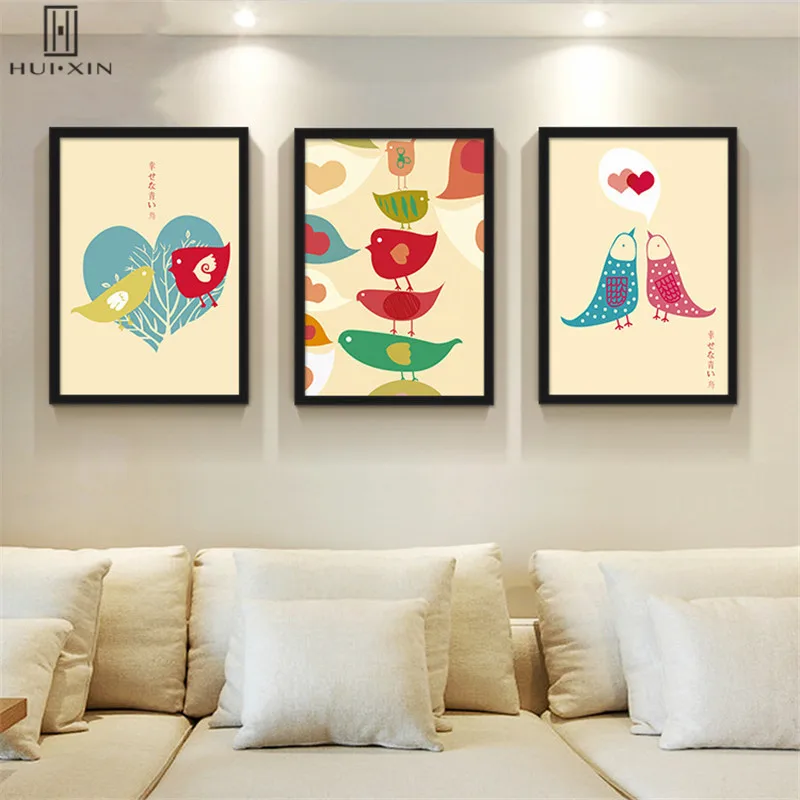 

Childish Unframed Painting For Kids Room Decor Birthday Presents Lovely Birds Kissing Each Other Love Unframed HD Images
