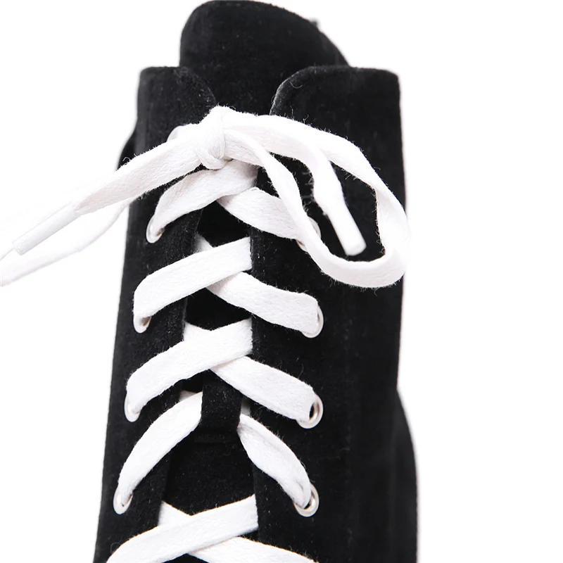 Mode Daim Cm Peluche Talons forme Dame De Plate Chaussures Bottes 16 Up Martins Femmes En Haute 2019 Printemps Femelle Dentelle Noir Qualité wqzPEHZ