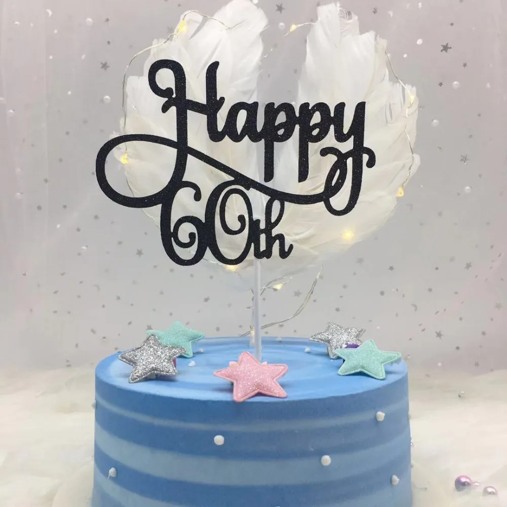 Gold Silver Black Advanced Glitter Happy 30 40 50 60th Cake Topper