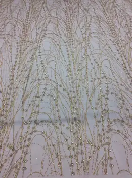 

Cyndi-1010247 beaded glued glitter sequins lace fabric Hot selling African French net tulle Lace Fabric for party